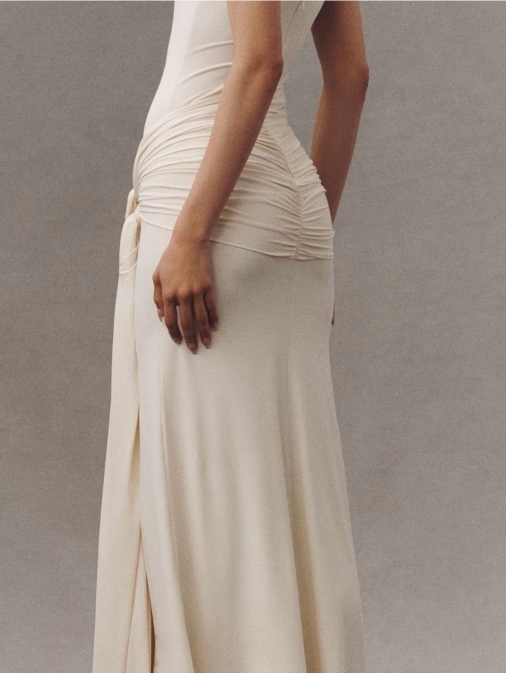 Anthropologie Cream Ruched-Side Maxi Dress